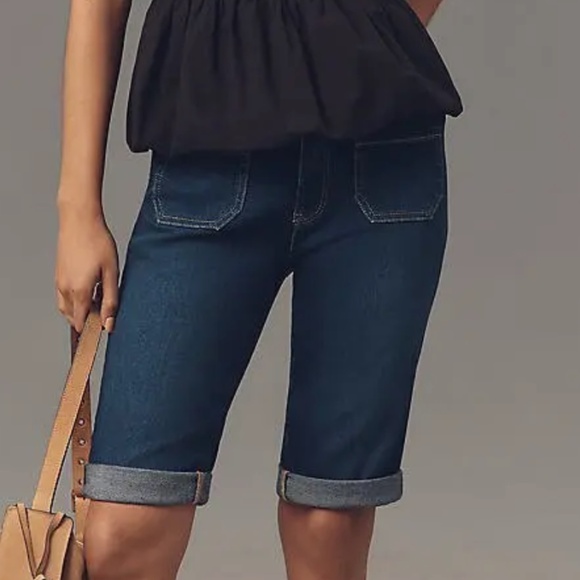 Pilcro Mid-Rise Patch Pocket Denim Bermuda Shorts - Picture 2 of 9